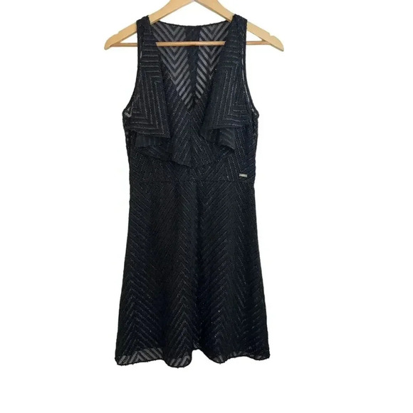 Armani Exchange SHEER GLITTER FIT FLARE BLACK Mini Dress Women Size 4 NWT - Picture 5 of 10